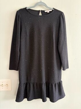 Loft Black Knit Ruffle-Hem Dress